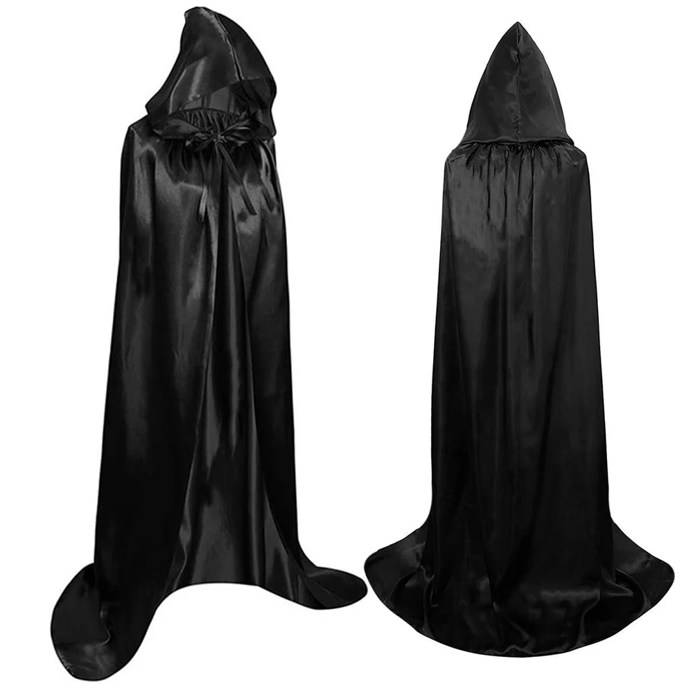 Halloween Cloak Soft Unisex Hooded Black Robe Witch Long Cape Cosplay Costume Prop Party Performance Supplies Holiday Decoration